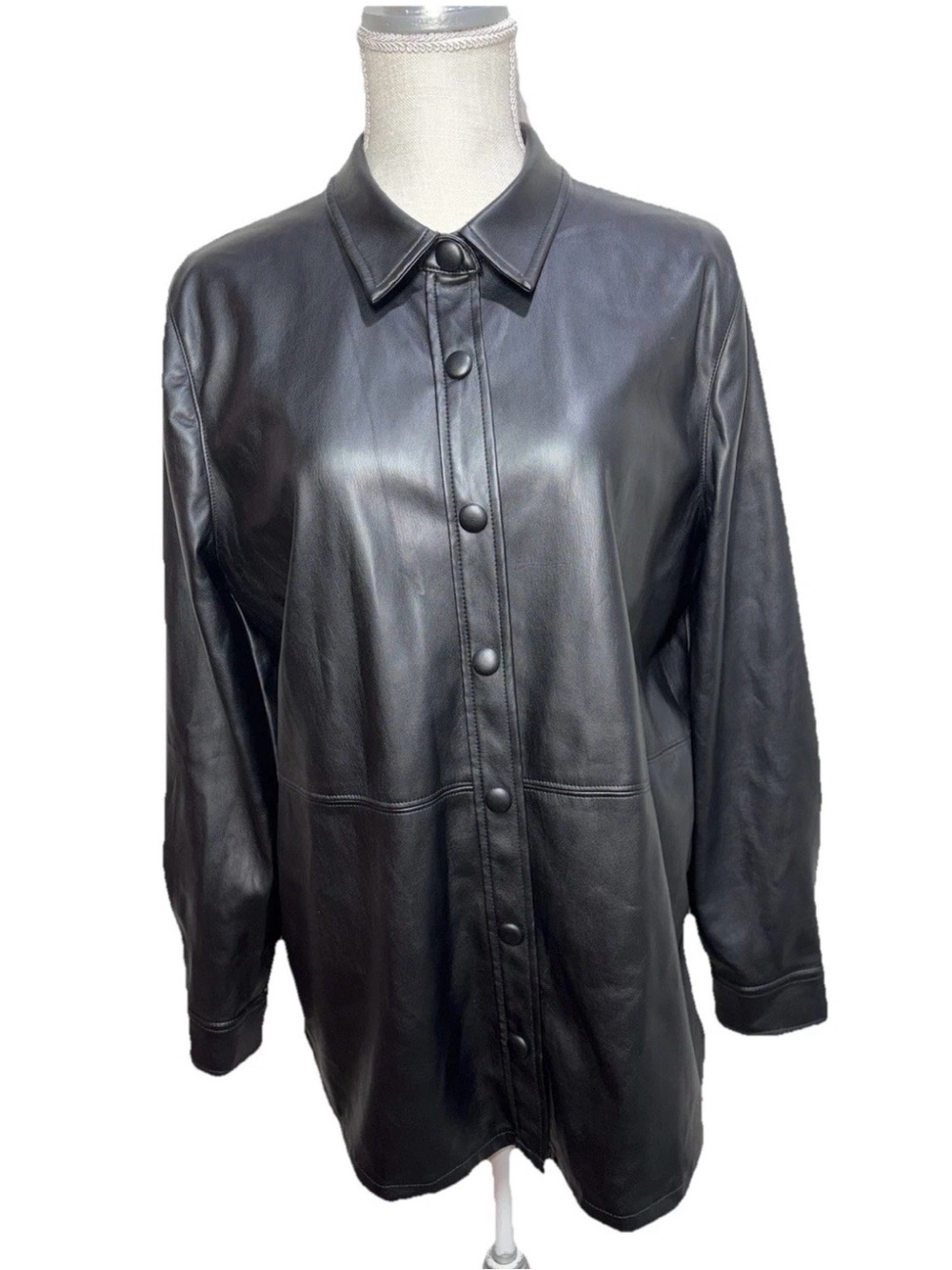 Liverpool Black Faux Vegan Leather Button-Front Jacket Size Large
